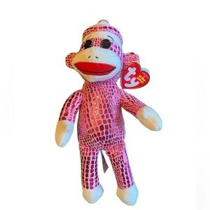 Ty Beanie Baby Socks the Sock Monkey Pink Sparkle 6 Inch